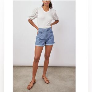 Rails Liza Top White Seersucker Puff Sleeve Top